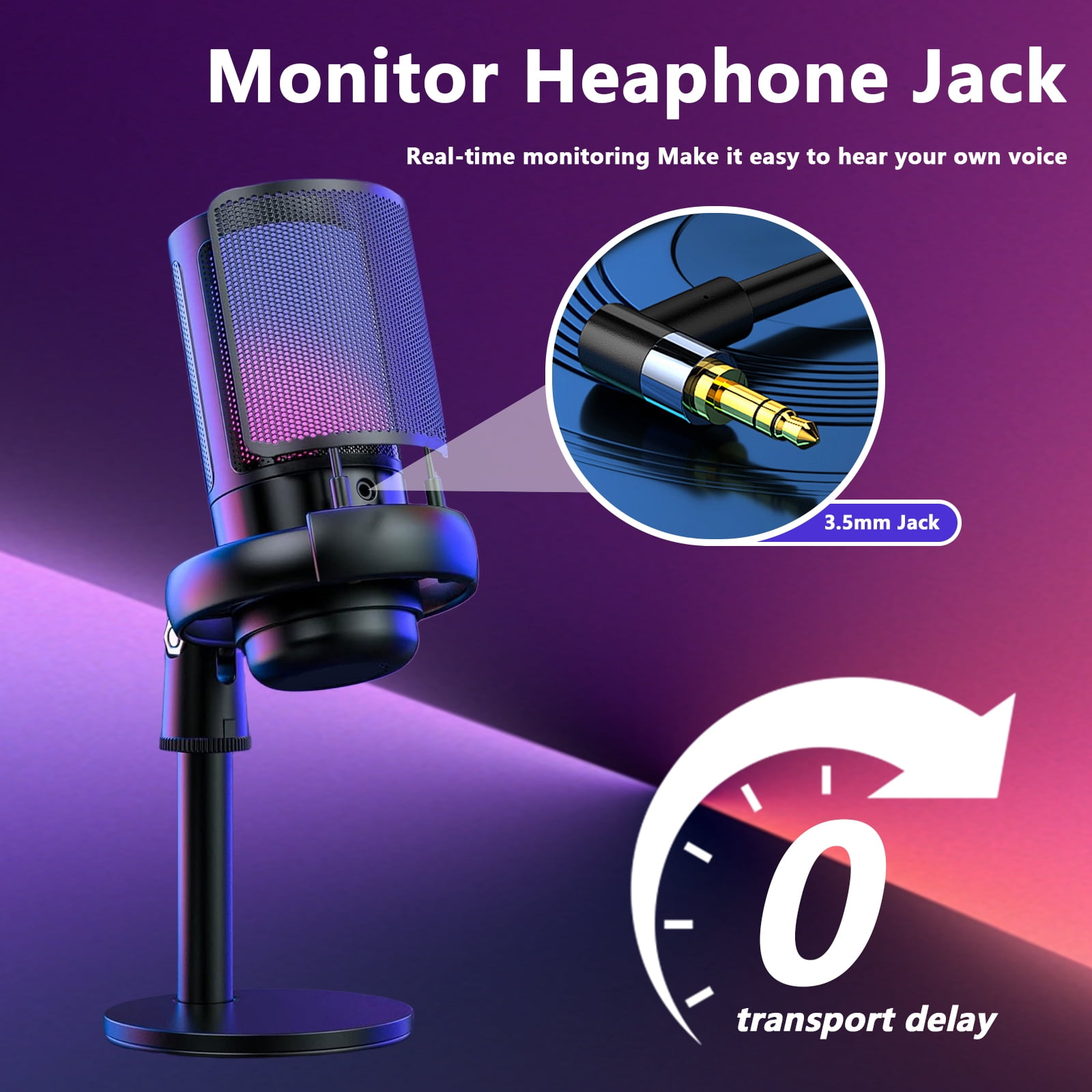 Gaming Microphone,USB Computer Microphone for PC,Laptop,Condenser Mic RGB,Stand Mic,Cardioid Mic with Quick Mute and Headphone Jack,Recording,YouTube,Game Monitoring,Live Streaming,Podcast & Singing