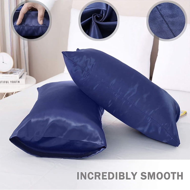 Auchen Satin Pillowcase Set of 2 Standard, Dark Blue photo 2