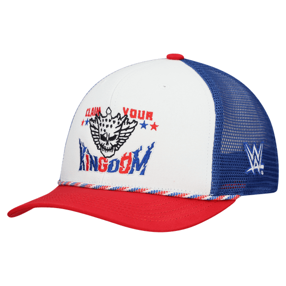 Men's White Cody Rhodes Patriotic Claim Your Kingdom with Skull Logo Snapback Trucker Hat