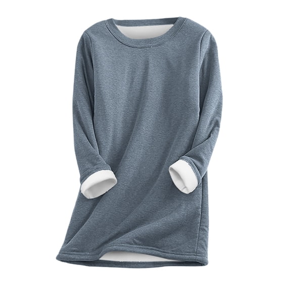 DuoJiaJ Women Fashion Solid Crew Neck Casual Plus Long Sleeve Hoodie Top Thermal Underwear Women Gray L