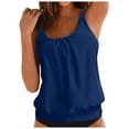 thumbnail image 3 of Wamejoo Womens Modest Tankini Swim Top Ruched Tummy Control Swimsuits Tops Only Drawstring Long Bathing Suit Top（Navy, 4XL), 3 of 6