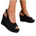 thumbnail image 7 of Sandals Women Women's Fashionable And Casual Versatile Fabric Buckle Spring And Summer Thick-Soled Wedge Heel Sandals Black, 7 of 7