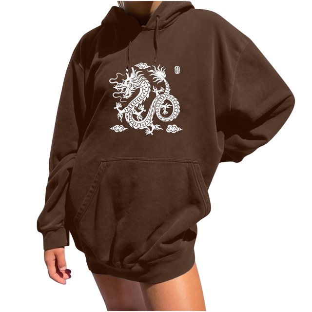 Sudadera estampada con capucha retro de manga larga suelta divertida vintage para mujer con mangas caídas en los hombros Pompotops gfhjh7443
