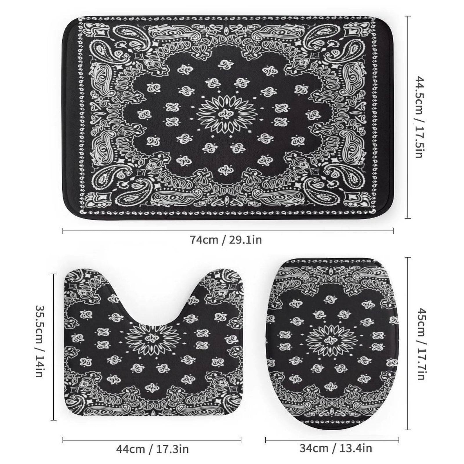 Bandana Pattern Shower Curtain Bathroom Sets Toilet Lid Rug, Bath Mat And Contour Mat, Shower Curtain 4Pcs