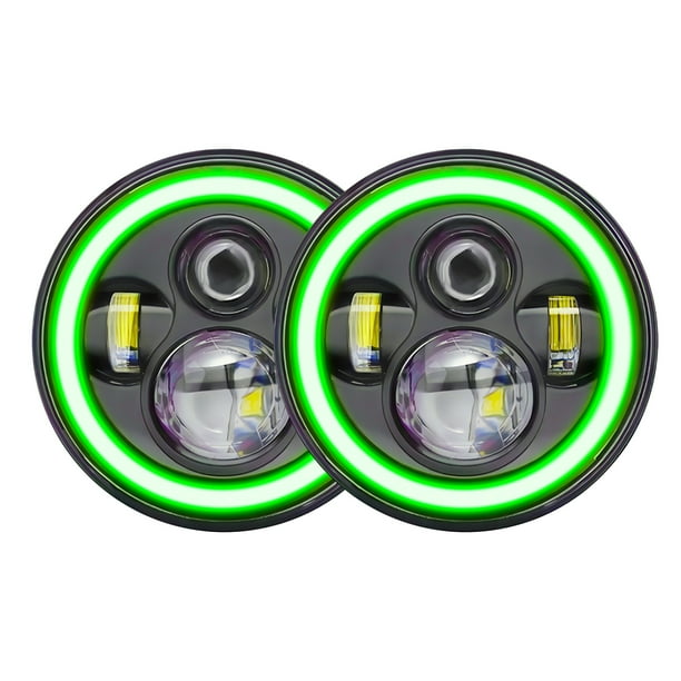 Faros de automóviles 2 faros delanteros LED de 7 pulgadas para coche y motocicleta con DRL/señal de giro/luz baja/luz alta, ojos en ángulo rojo, repuesto de faro redondo de 7 pulgadas para Jeep Wrangl