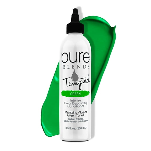 Pure Blends Tempted Green Intense Color Depositing Conditioner Brighten & Tone Color Faded Hair Semi Permanent Hair Dye Prevents Color Fade Extend Vibrant Color Tones To Dyed Hair 8.5 Oz.