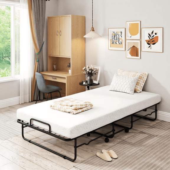 Kadyn Twin Size Folding Bed with Memory Foam Mattress and Heavy-duty Metal Frame