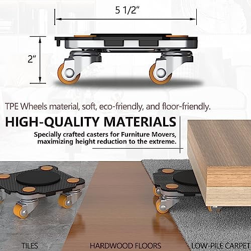 ONEON Furniture Mover with Wheels, 360° Rotation Wheels for Moving Heavy Furniture, Appliances, 880 LB Max Load Capacity with Auxiliary Lifter - Black Connect Dolly Pro