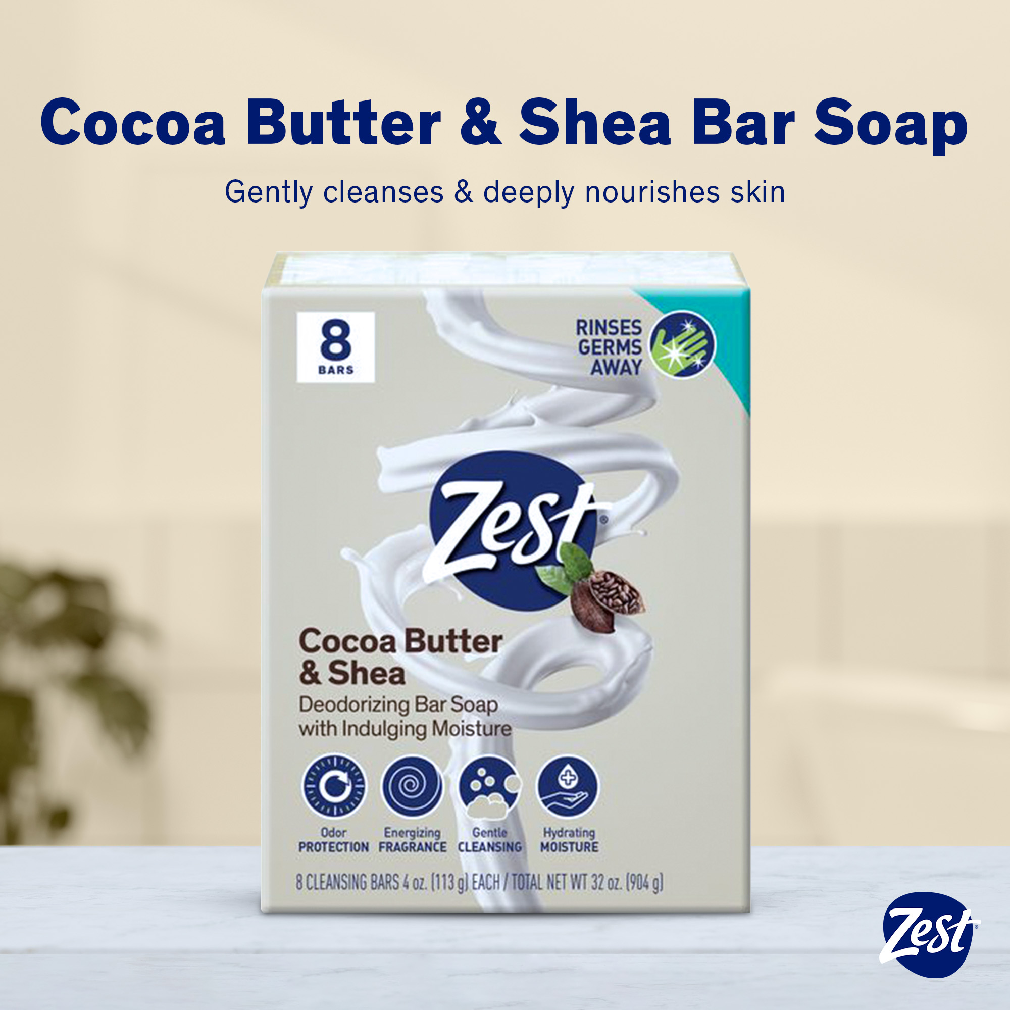 Zest Cocoa Butter & Shea Bar Soap, for All Skin Types, 4 oz, 8 Bars - image 2 of 7