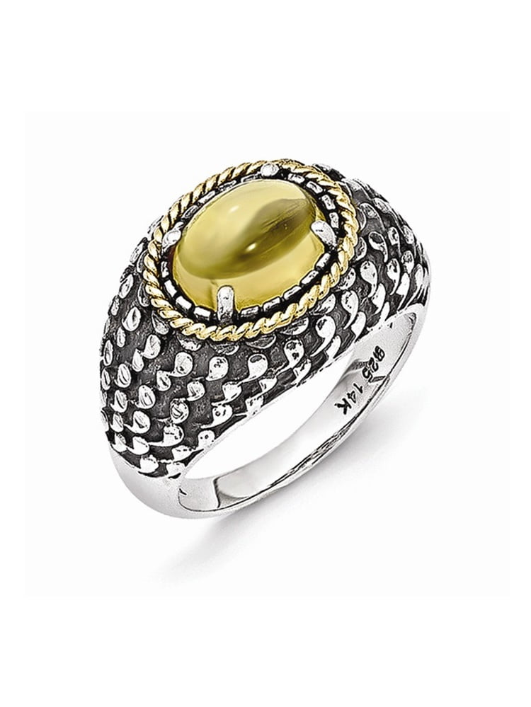 14K Gold and 925 Sterling Silver with Antiqued Citrine Ring Size-7 by