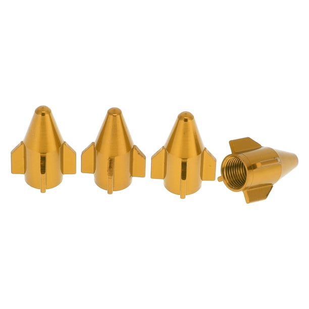 4 Pcs Mini Estilo Cohete Tapas de Válvula de Neumático Decorativas Cubiertas de Polvo de Válvula de Neumático 7x22mm Aleación de Aluminio Tono Dorado