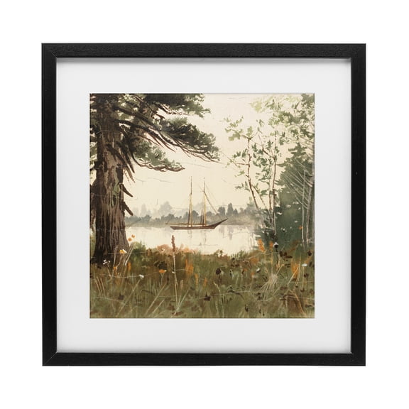 Stupell Industries Coastal Boating View Through Trees Black Framed Print Under Glass, 16 x 16, by Lula Bijoux & co.
