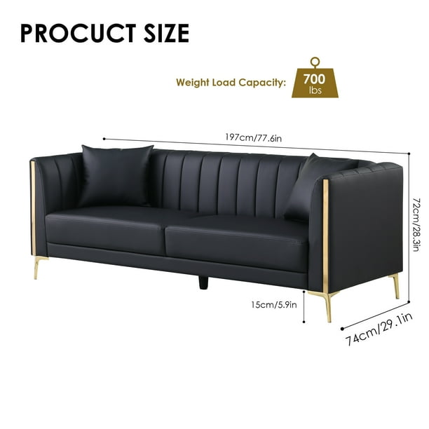 Homfa 3 Seater Sofa, Stylish PU Leather Couch for Living Room