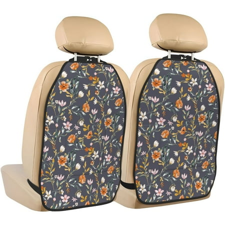 Zeuib Wildflowers Print Anti-kick Storage Mat for Car Seats 2 Pcs Car BackSeat Organizer Kick Mat Seat Protector Car Travel Accessories Backseat Protector Cover with Storage Bag