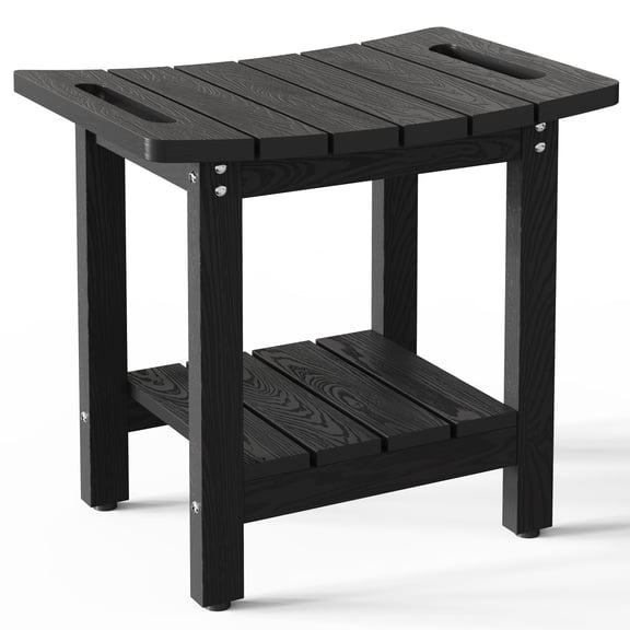 Black Waterproof Shower Stool With Integrated Storage Shelf For Bathroom Spa Use