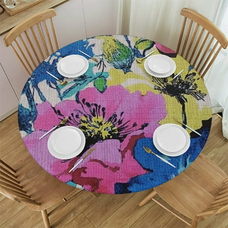 

Patifu Floral Print Round Tablecloth Stain-Resistant Washable Waterproof Table Cover for Indoor Outdoor Home Restaurants Weddings Parties 54 -58