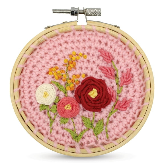 Needle Creations Crochet Hoop Kit - Pink Flowers
