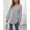 thumbnail image 3 of Camiseta de manga larga gris para mujer, cuello redondo, corte holgado, tejido suave y transpirable, agradable para la piel, talla M, 3 of 8