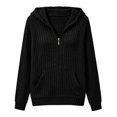 thumbnail image 5 of XAOFW Knit Hoodies For Women Solid Color Long Sleeve Hooded Sweatshirt Autumn Winter Relaxed Fit Pullover Hoodie With Pockets Breathable Tops L, 5 of 6