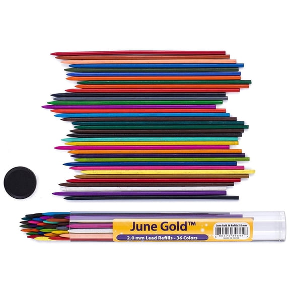Minas de colores June Gold, 36 colores, 2.0 mm, gruesas, 9 cm