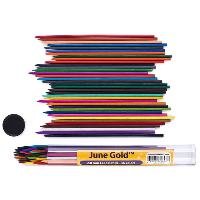 Minas de colores June Gold, 36 colores, 2.0 mm, gruesas, 9 cm