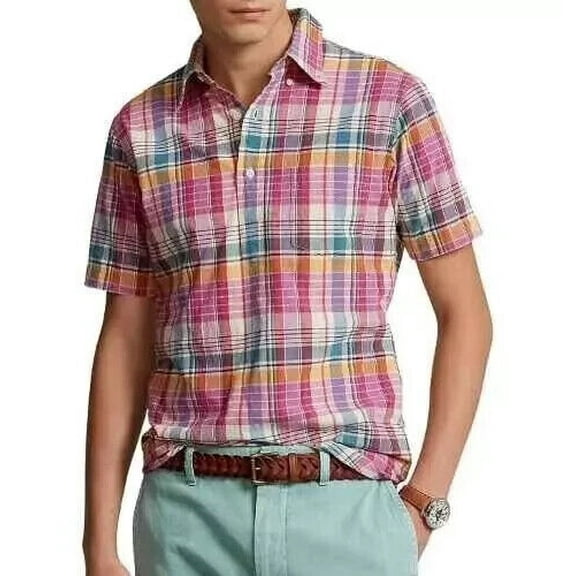 Polo Ralph Lauren men's Classic Fit Plaid Short Sleeve Placket Shirt Small S