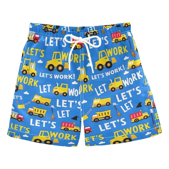 Construction Vehicle Pattern Swim Trunks Quick Dry Beach Pool Board Shorts Lightweight Stylish Print Sizes 2T to XL