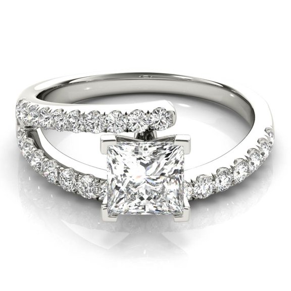Lina Jewel 14K White Gold Plated - 2.02 Ct Princess Cut Diamond Solitaire Ring for Women's - Created Diamond Engagement Ring for Women - Unique Eternity Band Design - Elegant Wedding & Bridal Ring