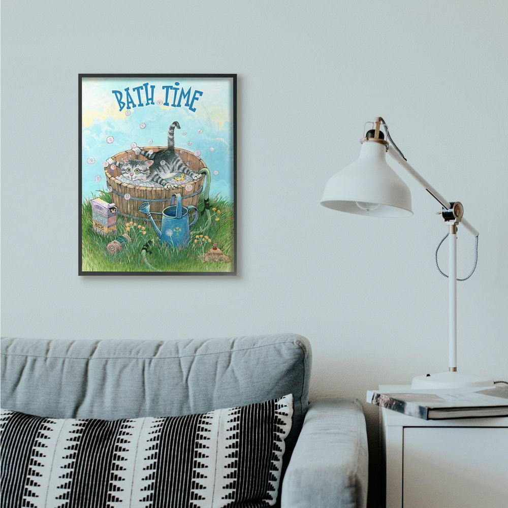 Stupell Industries Bath Time Funny Cat Cartoon Pet Design Framed Wall Art by Gary Patterson