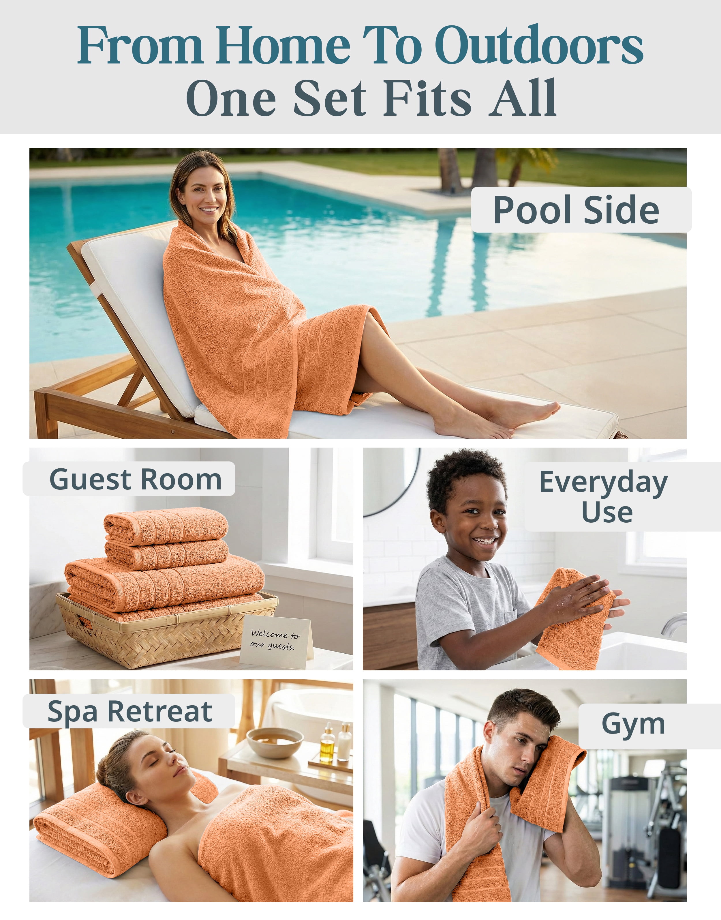 Casa Platino Luxury Towel Set - 18 Piece Set with 6 Large Bath Towels, 6 Soft Hand Towels & 6 Washcloths - 100% Ring Spun Cotton, Quick Dry - Peach Fuzz