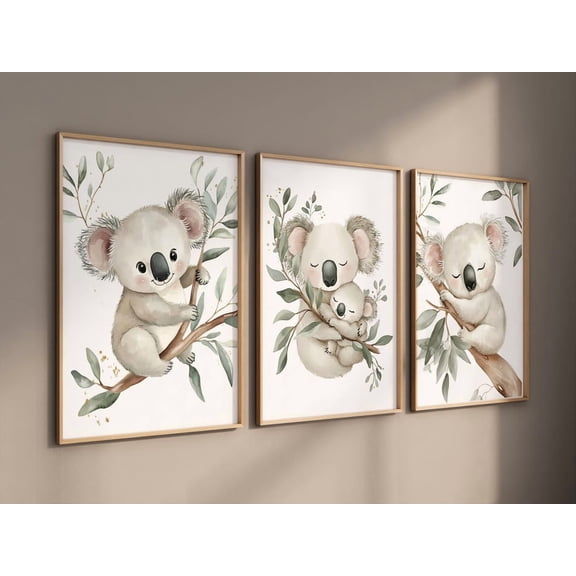 UNFFRAMED Koala Nursery Wall Art, Baby Koala Print Set, Woodland Animal Prints, Neutral Nursery Decor, Baby Shower , Eucalyptus Wall Art #123 Set 3 Prints 8x12