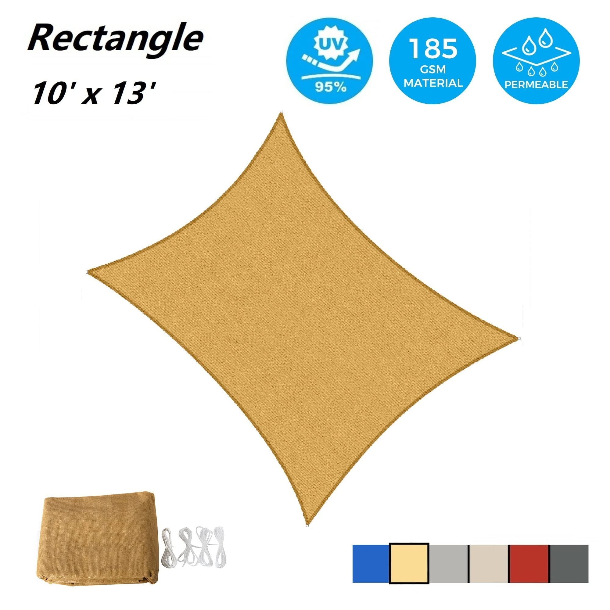 Sun Shade Sail Rectangle, 10' x 13' UV Block Canopy for Patio Backyard Lawn Garden Outdoor Activities, Sand