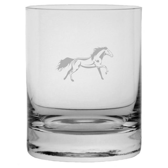 Rocky Mountain Body Horse Themed Etched 10.25oz Crystal Rocks Whisky Glass