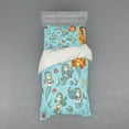 thumbnail image 2 of Ambesonne Cartoon Bedding Set 4 Pcs, Marine Creatures Art, Queen, Teal Orange, 2 of 3