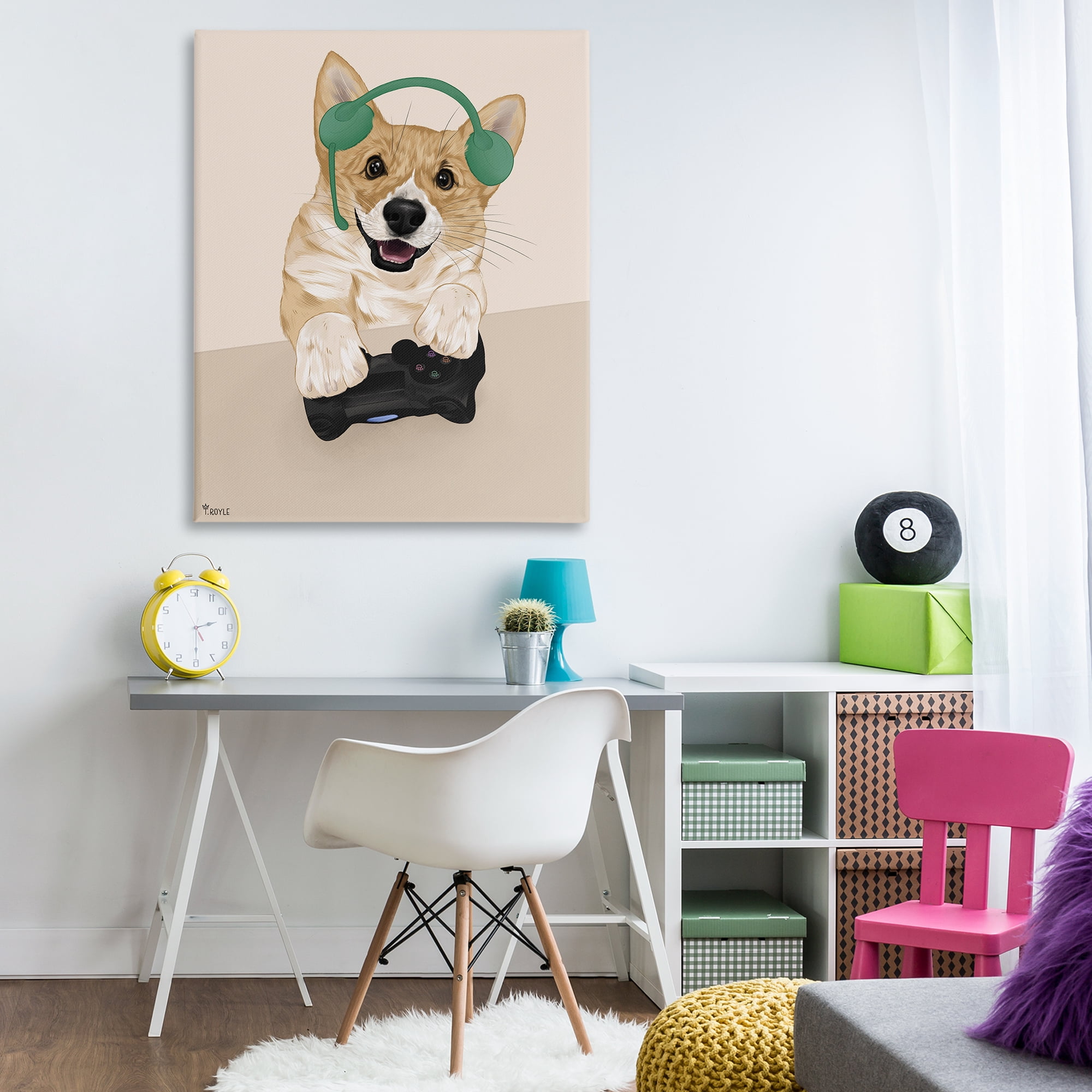 Stupell Industries Happy Gamer Dog Animals & Insects Painting Gallery Wrapped Canvas Art Print Wall Art, 36 x 48