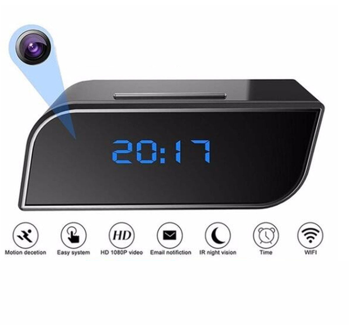Motion Detection Night Vision Wireless Nanny Spy Cam with Alarm Clock App Control & Remote Viewing for Home/Office Security WiFi Hidden Clock Camera 