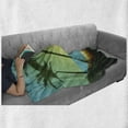 thumbnail image 6 of Island Soft Flannel Fleece Throw Blanket, Sunrise in a Tropical Place and Palm Trees Silhouettes Illustration Art, Cozy Plush for Indoor and Outdoor Use, 60" x 80", Seafoam Lime Green, by Ambesonne, 6 of 6