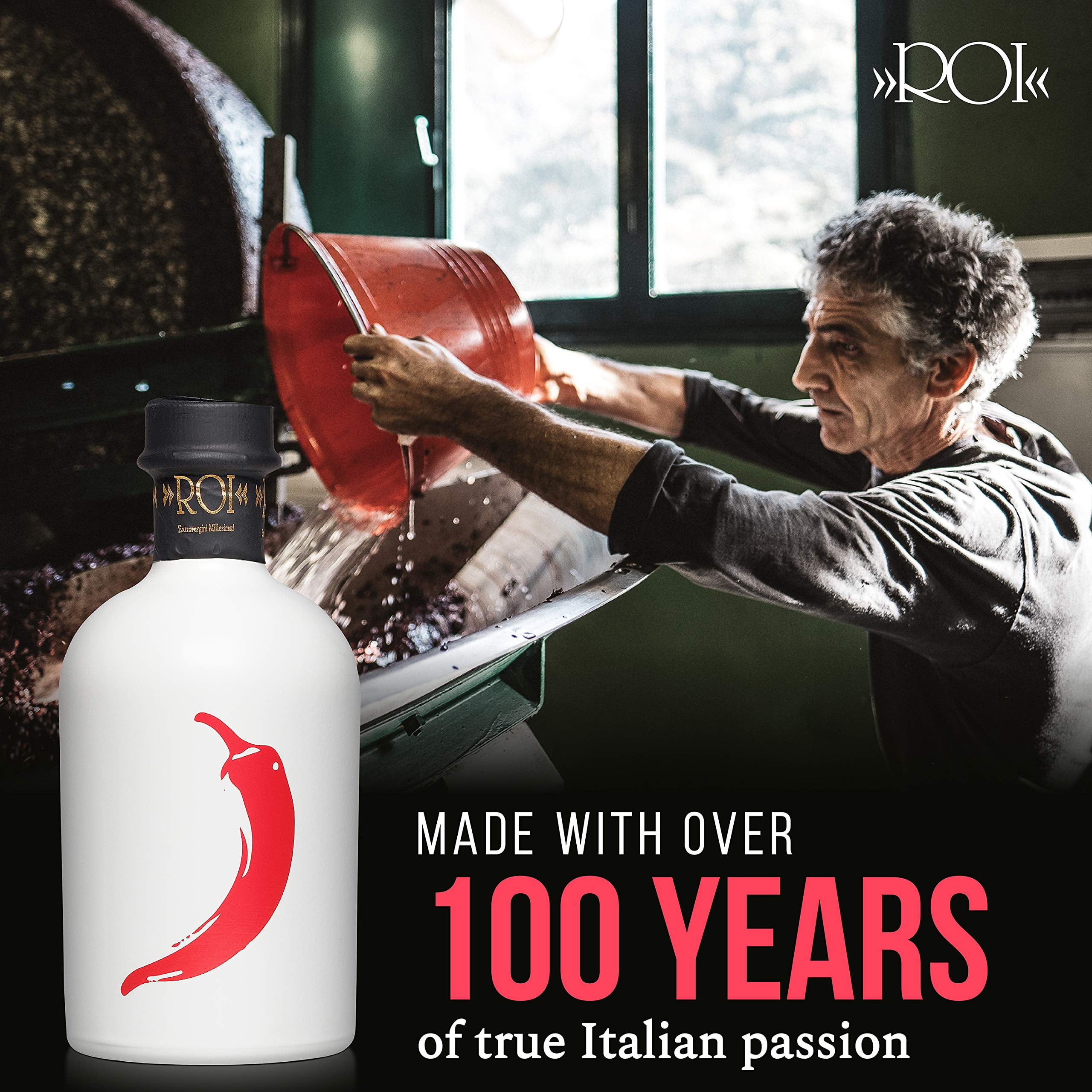 ROI Chili Infused Olive Oil - 100% Natural Flavored Italian Gourmet Extra Virgin Olive Oil Made in Italy, Cold Pressed with Real Chili Peppers, 8.45 fl oz (250 ml)
