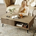 thumbnail image 4 of 41.34'' Rectangle Coffee Table, 2-Tier Farmhouse Table with Storage and Sliding Wave Pattern Door, Modern Center Table For Living Room, 4 of 7