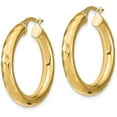 thumbnail image 2 of Solid 14k Yellow Gold Polished Diamond Cut Hoop Earrings - 28.83mm- Made In Italy, 2 of 6