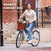 Viribus 26 City Cruiser Bicycle with Carbon Steel Frame Dual V Brakes Basket for Women Adults,Blue