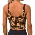 thumbnail image 3 of Lsque Brown Plaid Sunflower Printed Women'S Sports Bra, Compression, Moisture Wicking, High-Impact Sports Bra For Women,Supportive sports bra-Small, 3 of 9