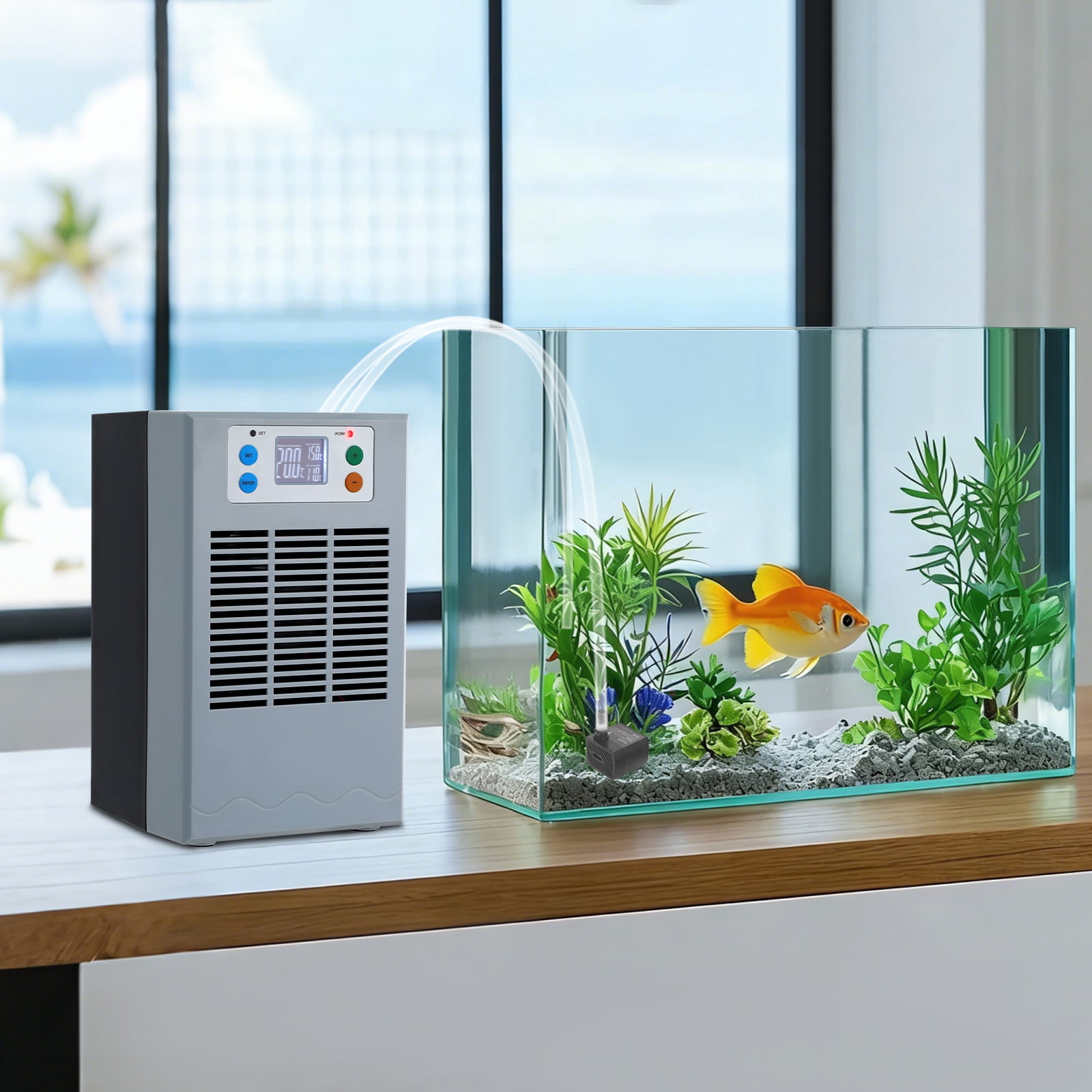 Aquarium Water Chiller 100W with Digital Control & Pump, Compact 30L Cooling Capacity for Freshwater & Saltwater Tanks – Low Noise 35dB