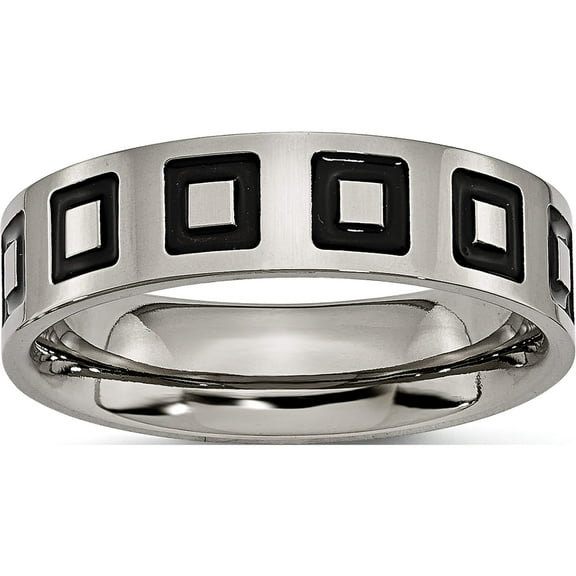 Titanium Polished Black Enamel Squares 6mm Flat Band (Size 6) Made In China tb154-6