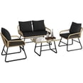 thumbnail image 1 of Set de Sofá de Ratán de 4 Piezas – Diseño de Patas Curvas Negras – Cojines y Mesa de Vidrio Templado – Balcón, Jardín o Piscina – Moderno, 1 of 8