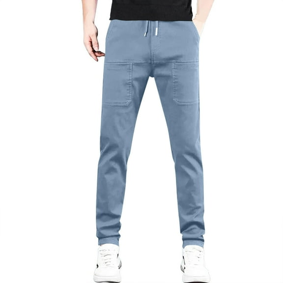 Resicozy Mencomfy Cargo Pants Mencomfy Mens Pants Multipants - High Stretch Multi-Pocket Durable Drawstring Cargo Pants Royal Blue XL