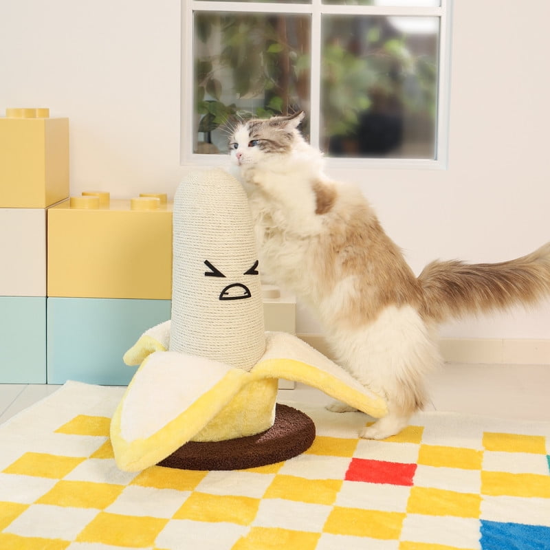 Fairela™ 17.3" Tall Banana Cat Scratching Post - Natural Sisal Rope Scratch Tower with Plush Base for Kittens & Indoor Cats
