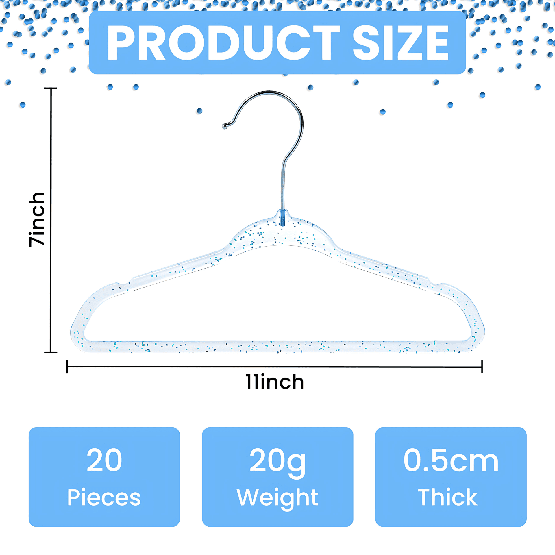 Concepts Baby Hangers, Blue Acrylic Glitter Infant Hangers with Chrome Hook - Space-Saving Clothes Hanger, 80-Pack