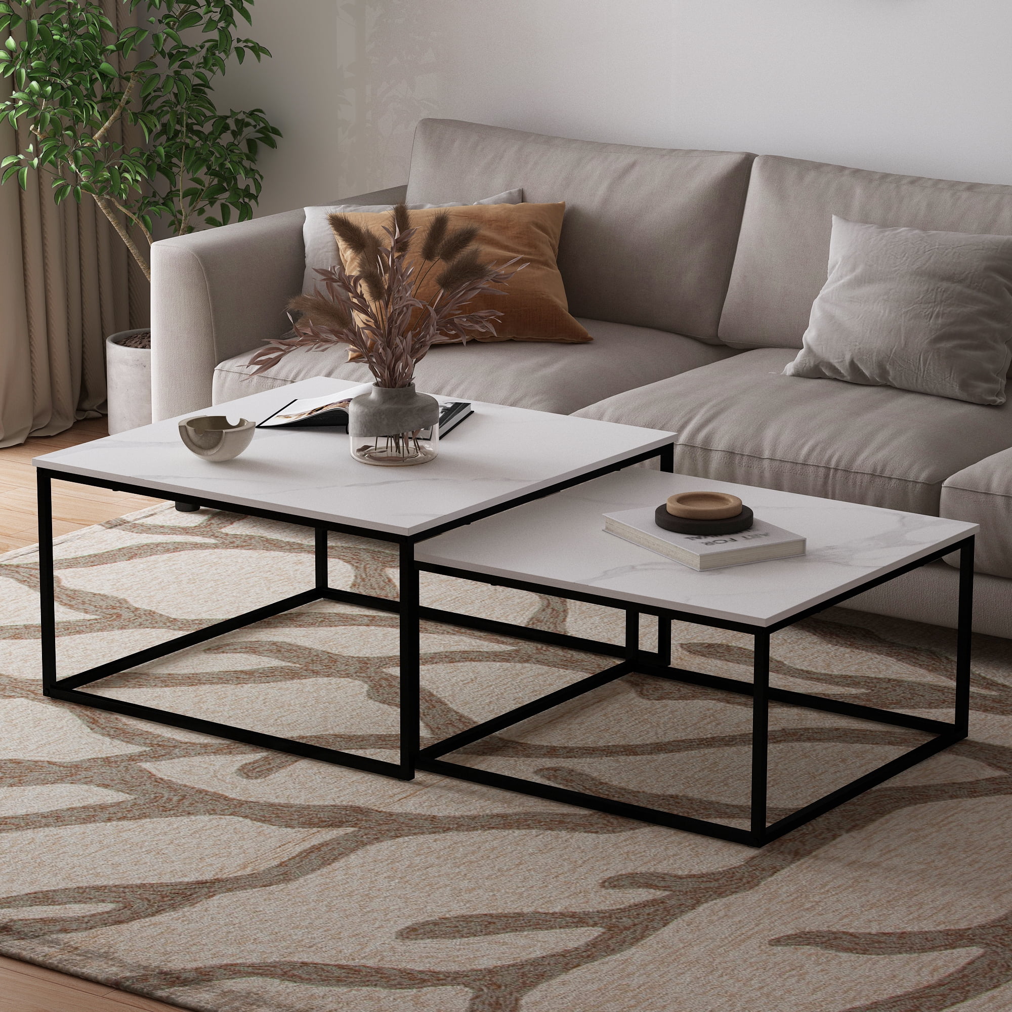 Chnnmbrn Storage Wood and Metal Coffee Table, White