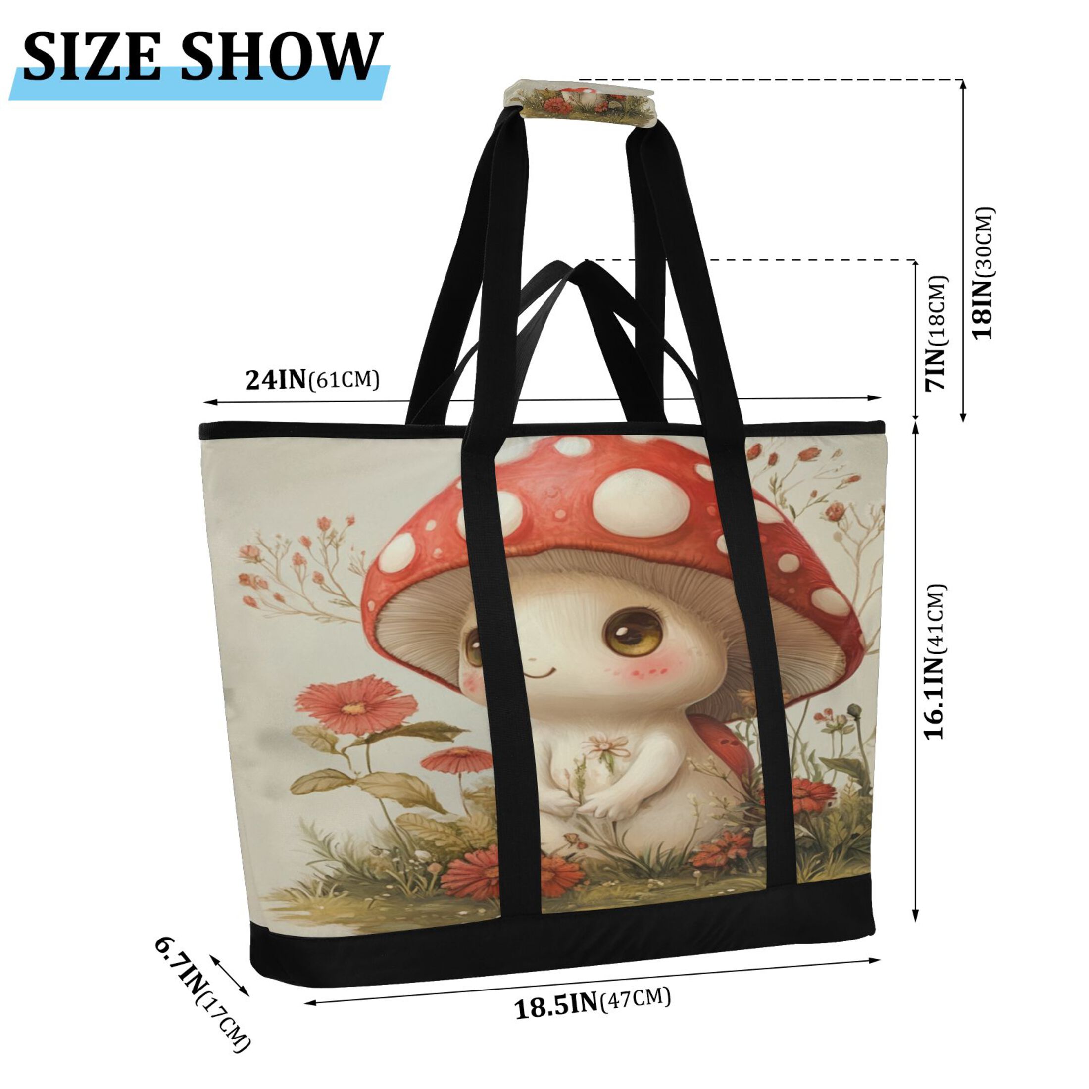 Large Hand-held Ice Pack Picnic Bag Insulation and Refrigeration Suitable for Shopping Picnics and Camping A Cartoon Mushroom